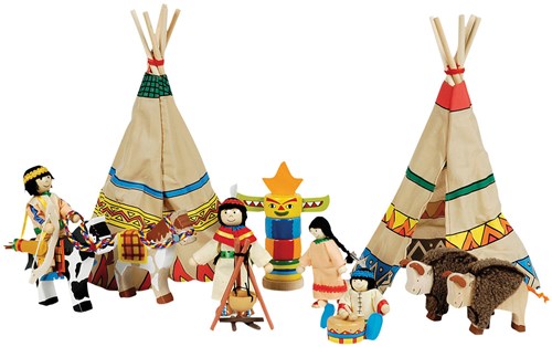 Goki campo indiani set gioco - bambole casa delle bambole - 14 pezzi in legno-2