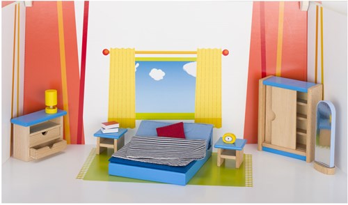 Goki casa delle bambole camera da letto set mobili legno accessori 14 pezzi-3