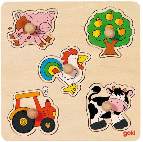Goki puzzle in legno fattoria - puzzle forme animali campagna-3