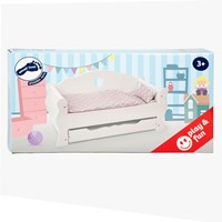 Small Foot - Letto per bambole in legno con cassetto e biancheria, giocattolo bianco
