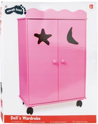 Small Foot armadio per bambole in legno rosa con ruote e motivo stelle