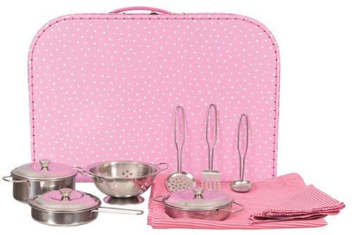 Egmont Toys Set di pentole in metallo in valigetta rosa 38x26x8 cm