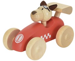 Egmont Toys auto da corsa in legno giocattolo con cane - auto in legno 12x7x7 cm