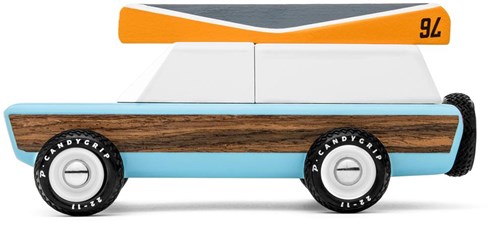Candylab auto giocattolo in legno Pioneer con canoa - design classico