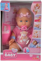 Bambola New Born Baby con accessori e funzione beve e fa pipì 30cm
