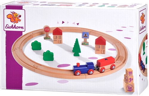 Eichhorn set pista treno in legno giocattolo - legno FSC - 20 pezzi-2