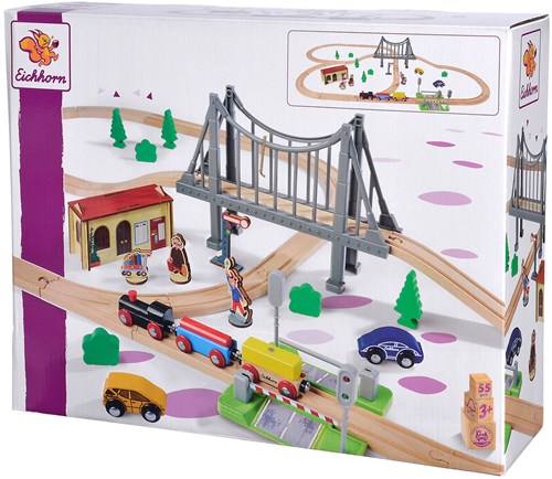 Eichhorn pista treno in legno set ponte FSC legno 55 pezzi-2