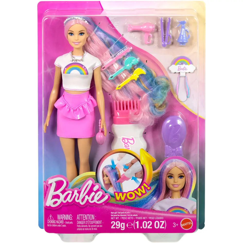 Bambola Barbie fashion capelli arcobaleno con 12 accessori styling