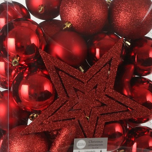 Set decorazioni albero di Natale plastica rosso infrangibile 40 pezzi festa-3