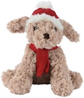 Decoris peluche cane natalizio marrone con cappello e sciarpa 15x10x20cm