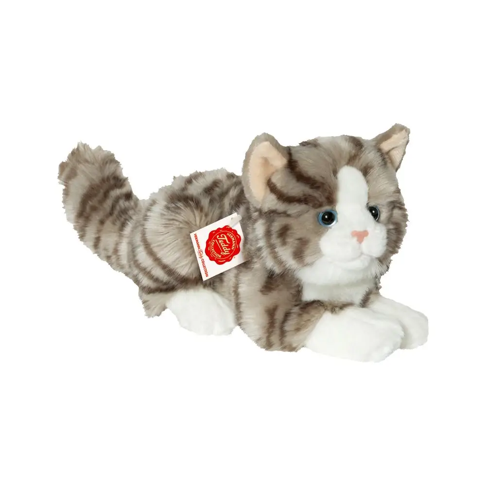 Hermann Teddy peluche gatto grigio sdraiato morbido 20 cm giocattolo