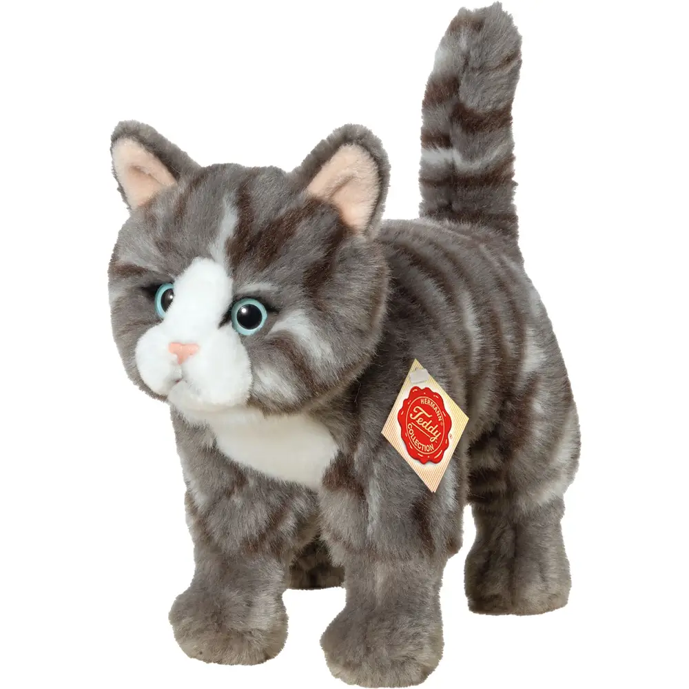 Hermann Teddy peluche gatto grigio in piedi giocattolo morbido 20 cm
