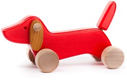 Bajo cucciolo di bassotto in legno - cane giocattolo rosso in legno