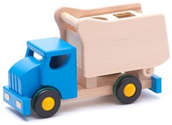 Bajo camion ribaltabile incastra forme - Giocattolo in legno blu