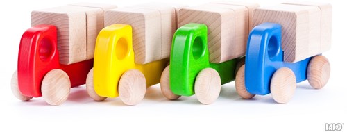Bajo camioncino in legno con blocchi - giocattolo educativo rosso-3