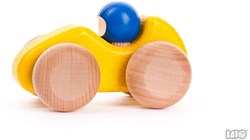 Bajo auto da corsa in legno gialla - giocattolo sostenibile per bambini