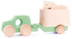 Bajo auto giocattolo in legno 4x4 con rimorchio e cavallo - Colore menta