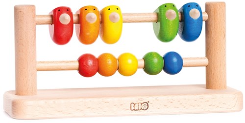 Bajo Abaco in Legno con Uccellini - Giocattolo Educativo - 10 Perle Colorate