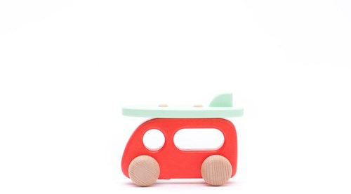 Bajo camper in legno con tavola da surf - giocattolo sostenibile per bambini