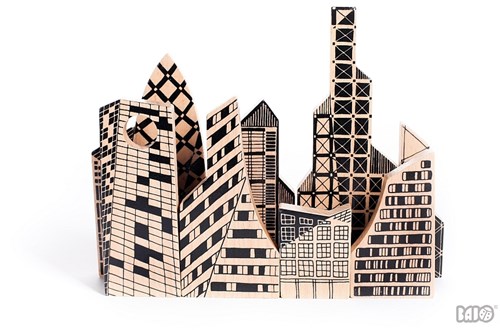 Bajo puzzle di forme in legno Città - giocattolo educativo doppio lato 10 pezzi