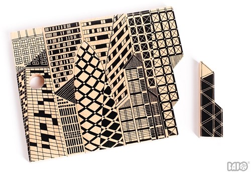 Bajo puzzle di forme in legno Città - giocattolo educativo doppio lato 10 pezzi-3