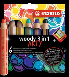 Stabilo matite colorate woody 3 in 1 - ARTY astuccio 6 colori + temperino