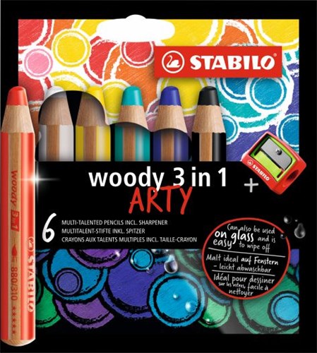 Stabilo matite colorate woody 3 in 1 - ARTY astuccio 6 colori + temperino