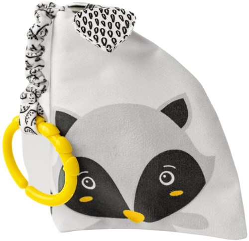 Mom's Care giocattolo per bambini libro sensoriale Raccoon Pedro bianco-nero