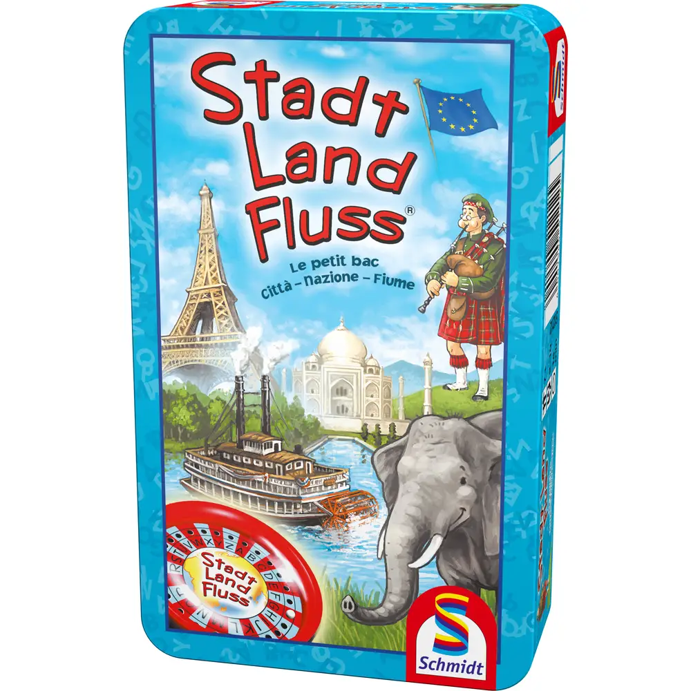 Schmidt gioco da tavolo Stadt, Land, Fluss in scatola di metallo - gioco di famiglia