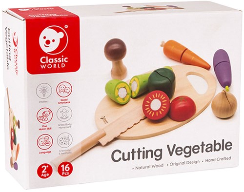 Classic World set di verdure in legno da tagliare con tagliere e coltello 16 pezzi