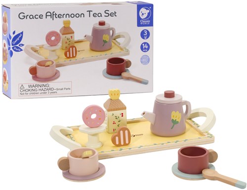 Classic World set da tè in legno Grace con vassoio - servizio da tè giocattolo 14 pezzi-3