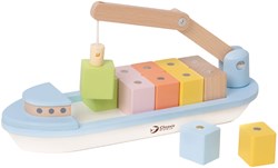 Classic World barca in legno con blocchi e gru - giocattolo magnetico 13 pezzi