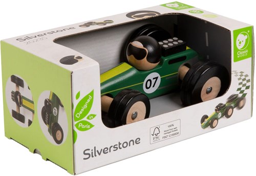 Classic World auto da corsa in legno giocattolo Silverstone per bambini