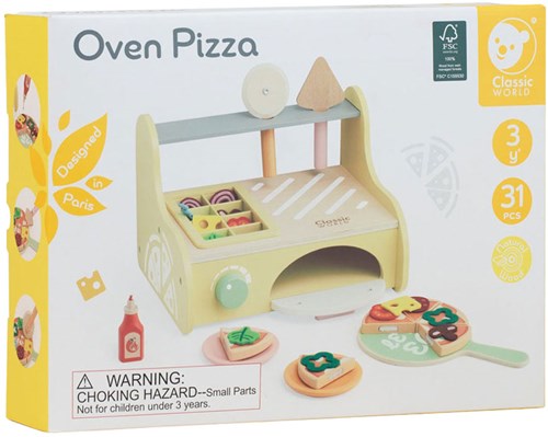 Classic World forno per pizza in legno giocattolo con accessori