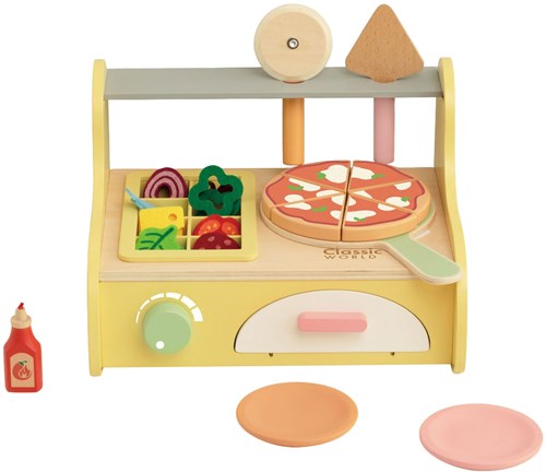 Classic World forno per pizza in legno giocattolo con accessori-2