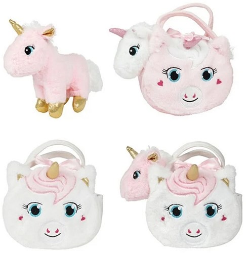 Toi-Toys peluche unicorno morbido in borsa unicorno con corno glitterato