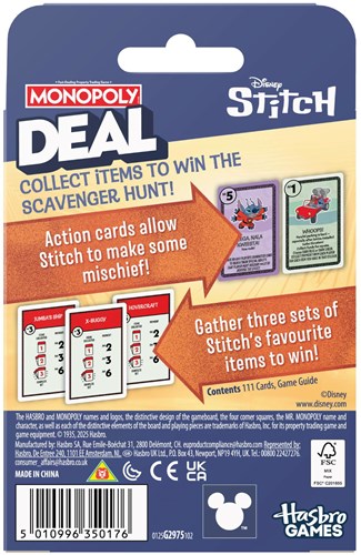 Hasbro gioco di carte Monopoly Stitch edizione Disney per bambini 8+-3