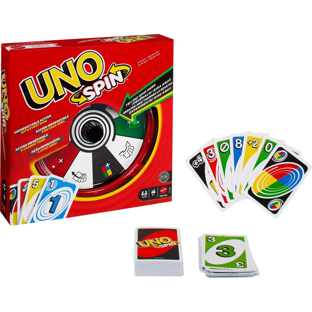 Mattel gioco di carte Uno Spin - gioco di famiglia con ruota girevole