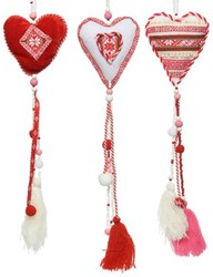 Decoris cuore decorativo tessile 55cm rosso-bianco con perline