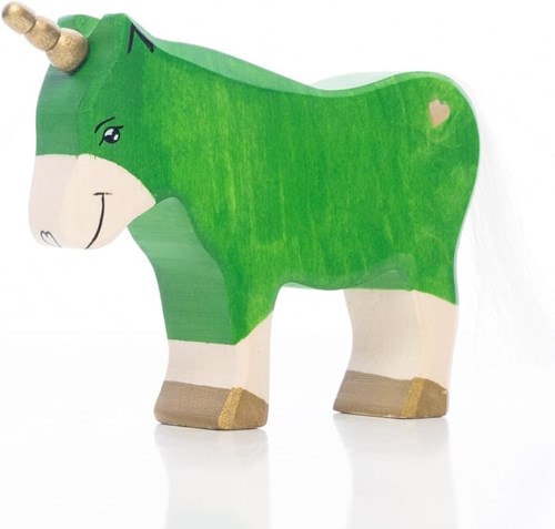Lilu unicorno pony giocattolo in legno verde FSC dipinto a mano 12,5cm
