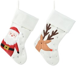 Decoris calza di Natale bianca con stampa - decorazione natalizia 40x25cm poliestere