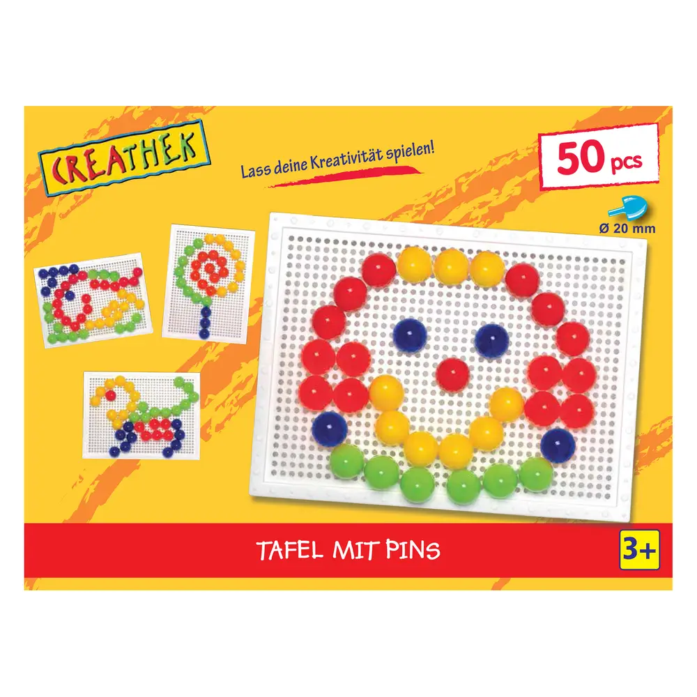 Creathek Tavolo da gioco con 50 pioli - Gioco a incastro colorato per bambini