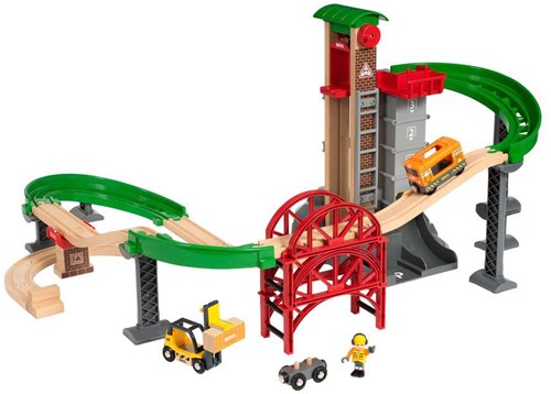 Brio set treno giocattolo grande magazzino con ascensore - ferrovia in legno-2