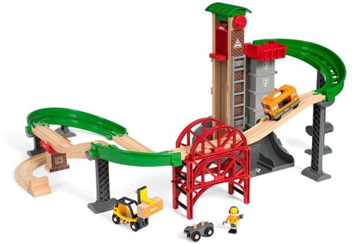 Brio set treno giocattolo grande magazzino con ascensore - ferrovia in legno-3