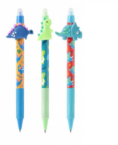 Lobbes penna gel cancellabile dinosauro con stampa dino e gomma blu