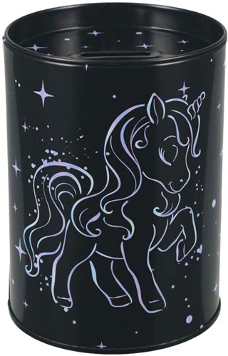 Lobbes salvadanaio unicorno olografico con stampa unicorno metallo