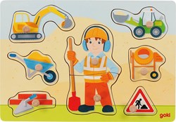 Goki puzzle in legno operaio edile - puzzle a pioli per bambini 8 pezzi
