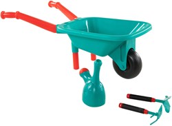 Carriola giocattolo con attrezzi da giardino verde per bambini