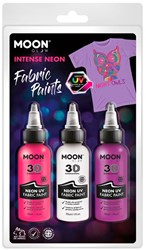 Haza set vernice tessile neon - pittura abbigliamento UV bianco rosa viola 3x30ml