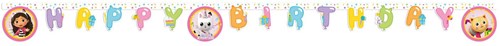 Striscione Happy Birthday Gabby's Dollhouse compleanno cartone rosa